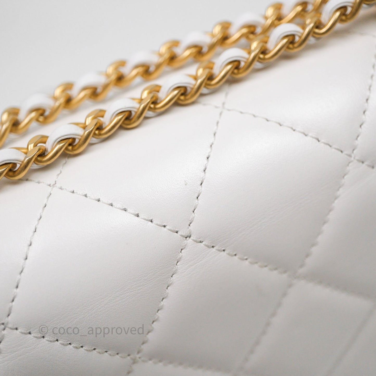 Chanel Mini Perfect Fit Adjustable Chain White Calfskin Aged Gold Hardware