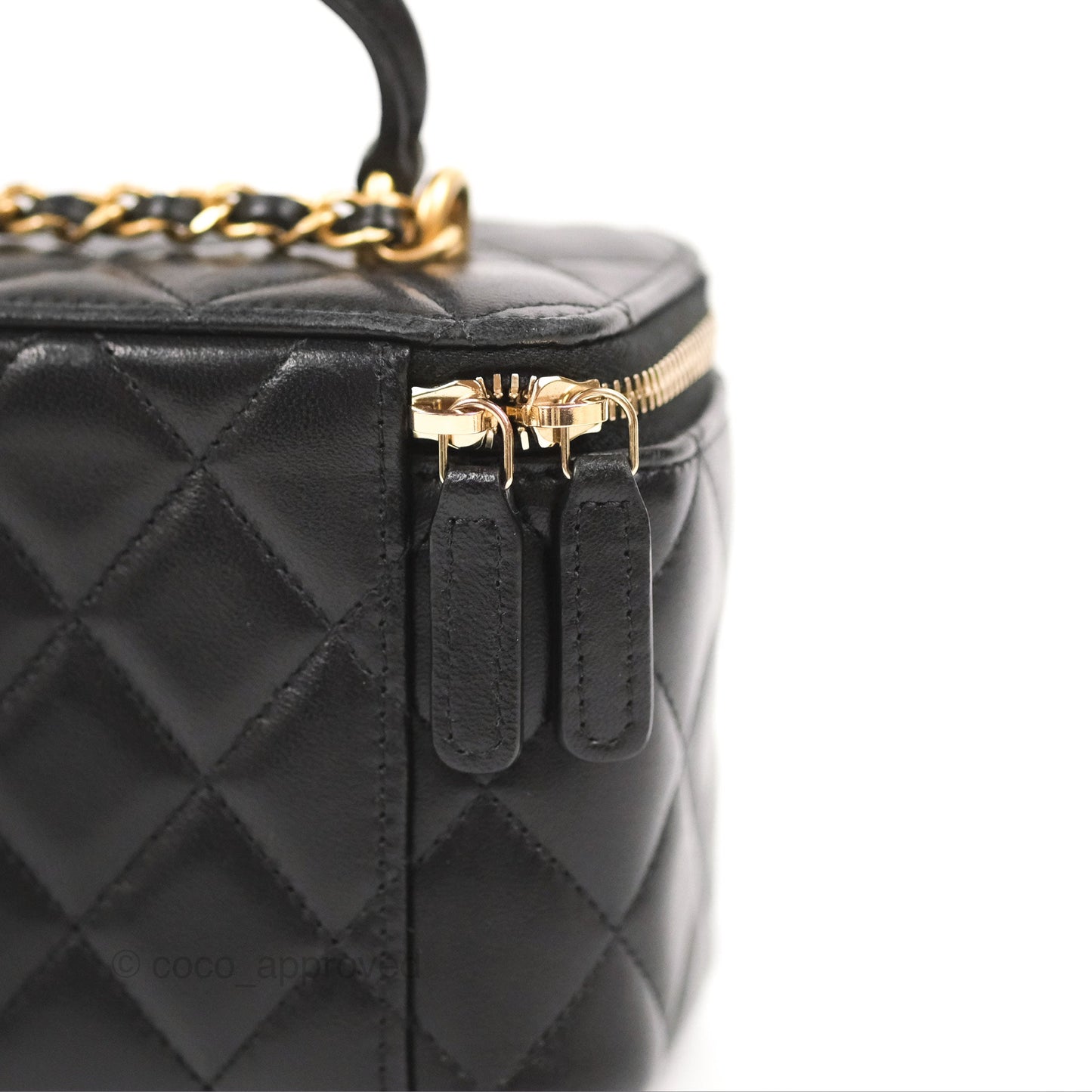 Chanel Vanity Rectangular Top Handle Black Lambskin Gold Hardware