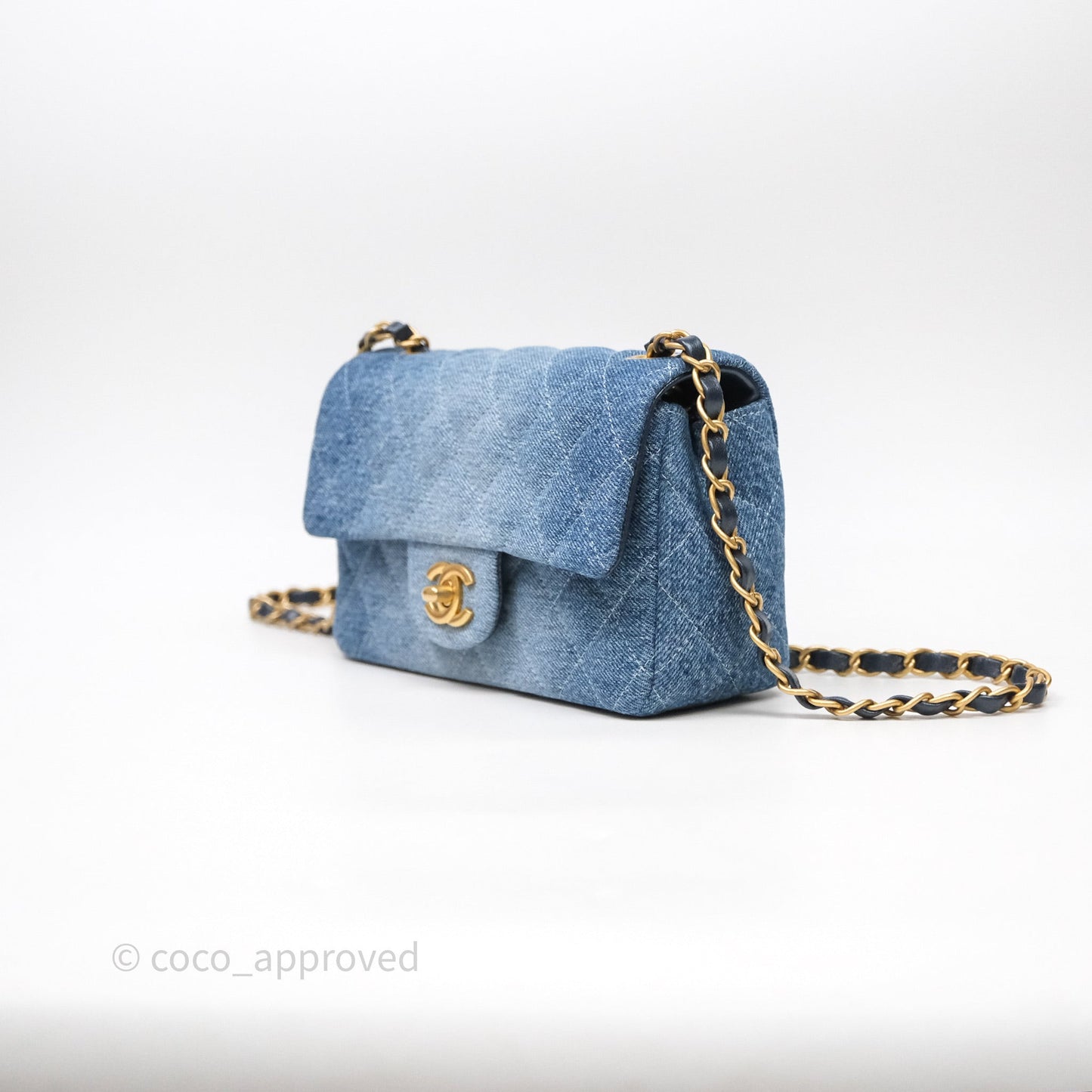 Chanel Quilted Mini Rectangular Flap Denim Aged Gold Hardware