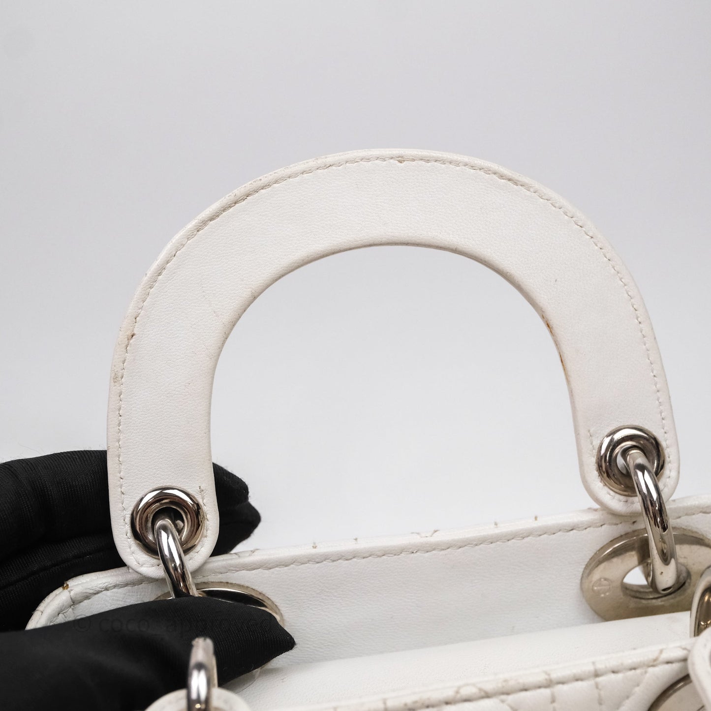 Christian Dior Cannage Mini Lady Dior White Silver Hardware