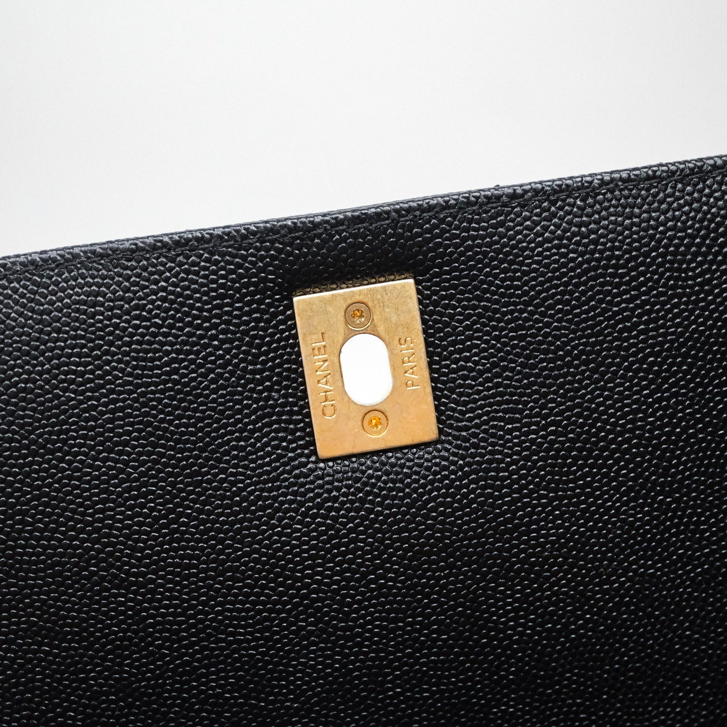 Chanel Medium Quilted Coco Handle Chevron Black Caviar Aged Gold Hardware Lizard Handle