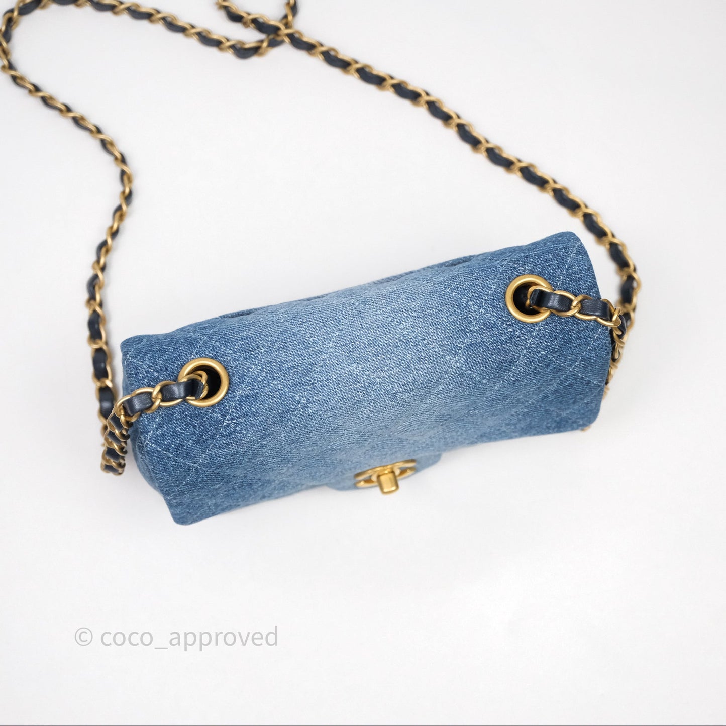 Chanel Quilted Mini Rectangular Flap Denim Aged Gold Hardware