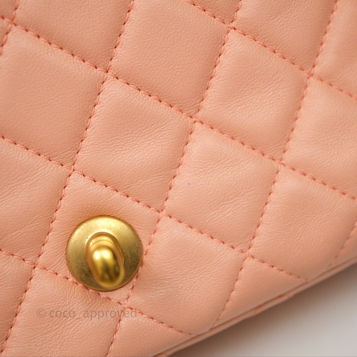 Chanel Mini Rectangular Pearl Crush Quilted Peach Lambskin Aged Gold Hardware