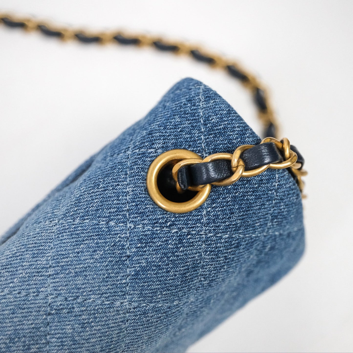 Chanel Quilted Mini Rectangular Flap Denim Aged Gold Hardware