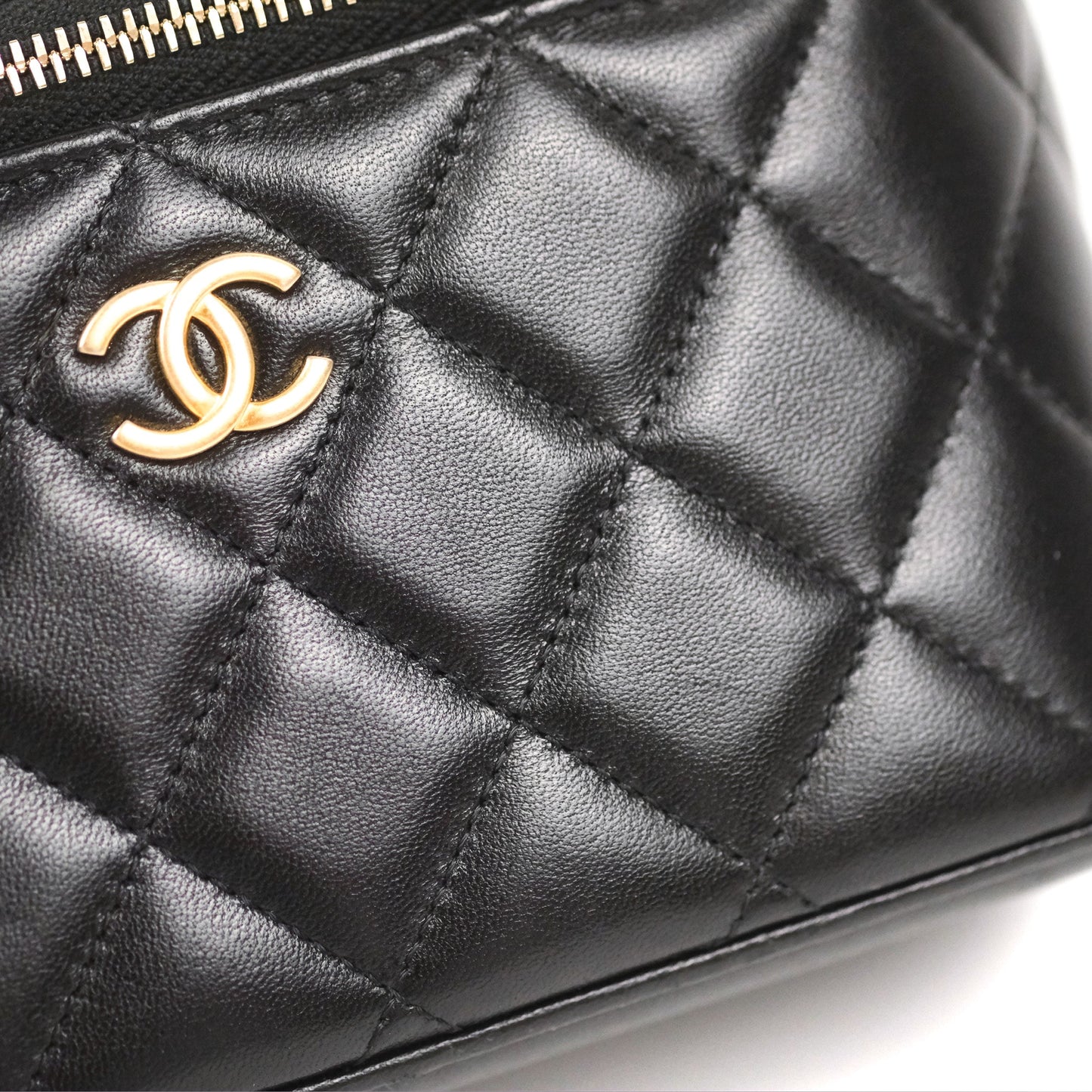 Chanel Vanity Rectangular Top Handle Black Lambskin Gold Hardware