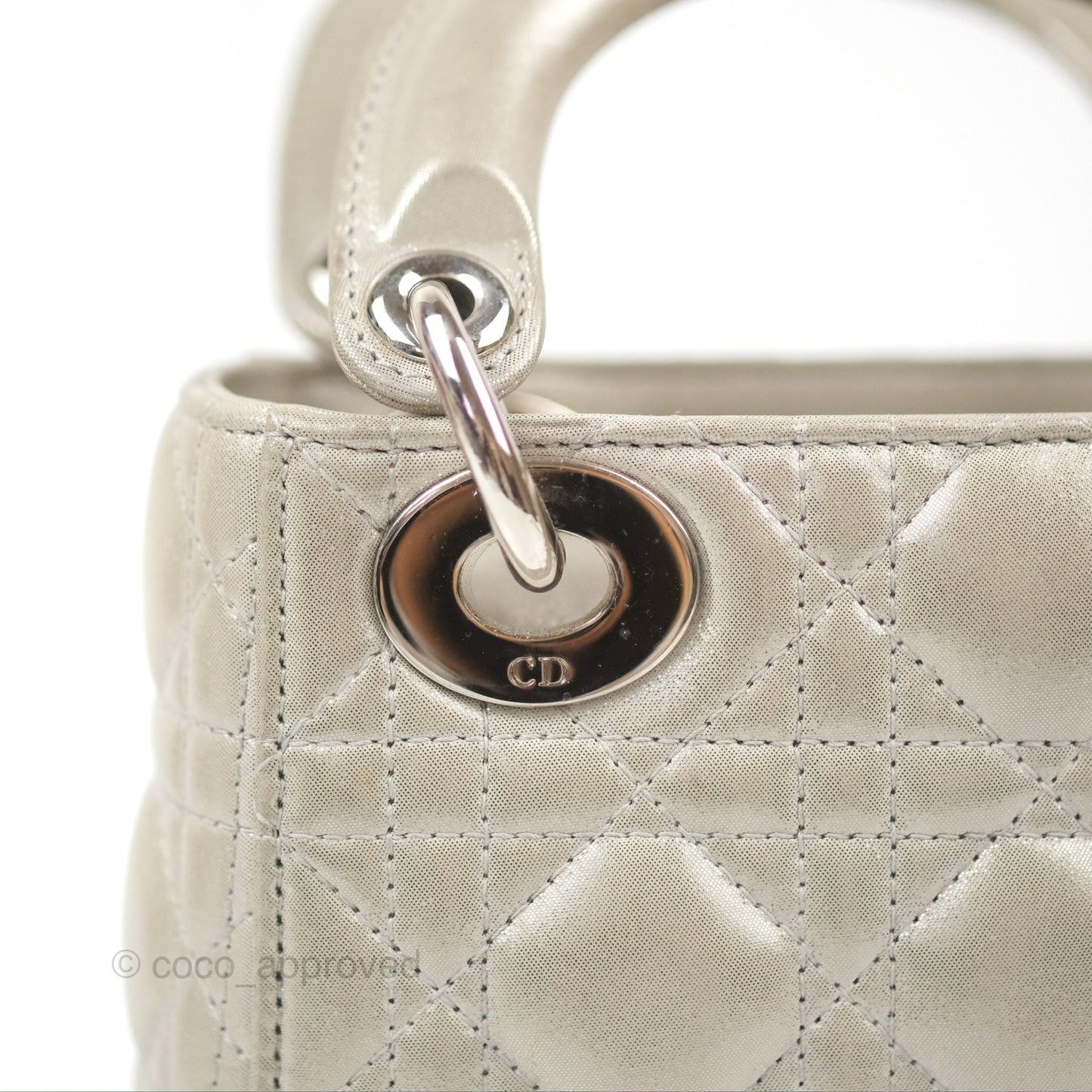 Christian Dior Mini Lady Dior Bag Cannage Lambskin Iridescent Grey Gold Hardware