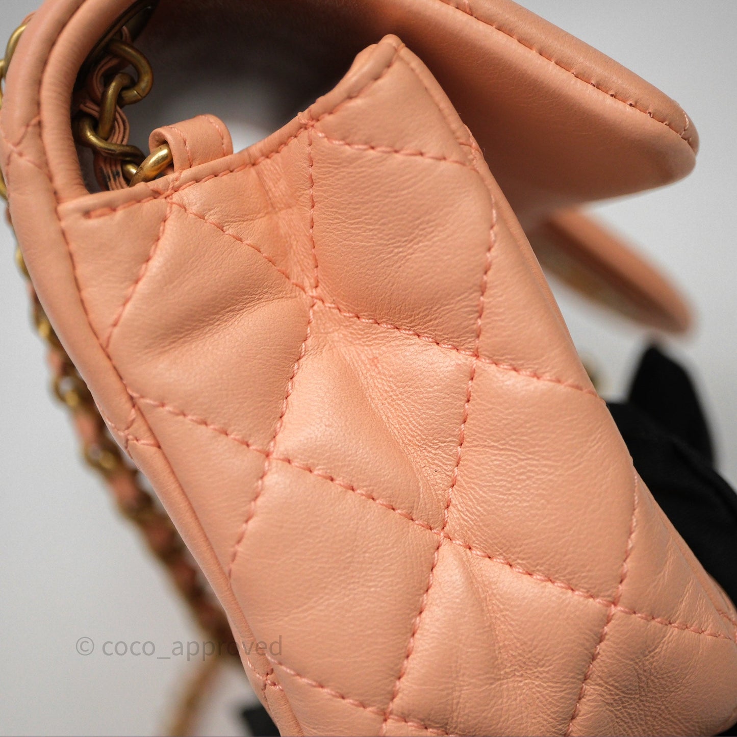 Chanel Mini Rectangular Pearl Crush Quilted Peach Lambskin Aged Gold Hardware