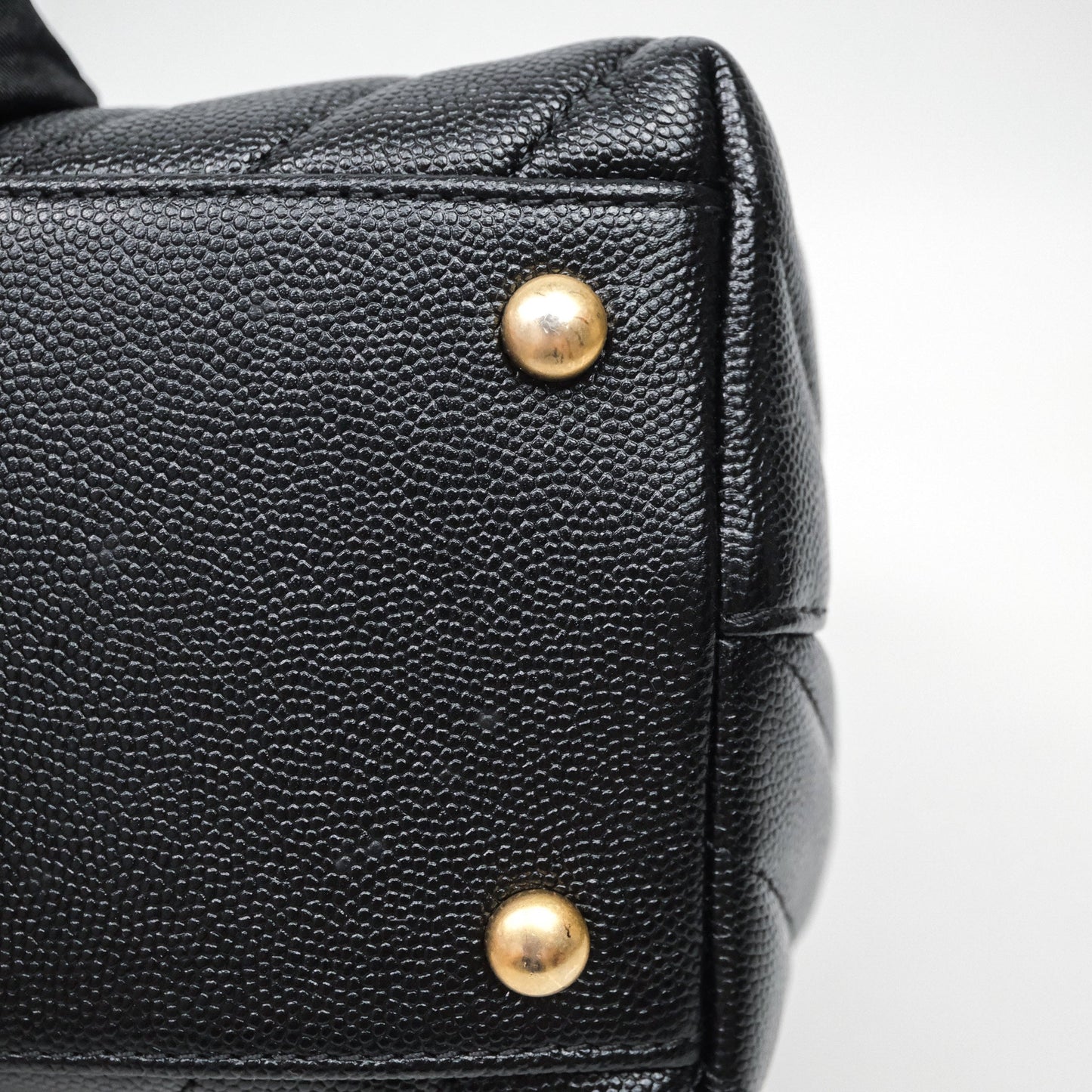 Chanel Medium Quilted Coco Handle Chevron Black Caviar Aged Gold Hardware Lizard Handle