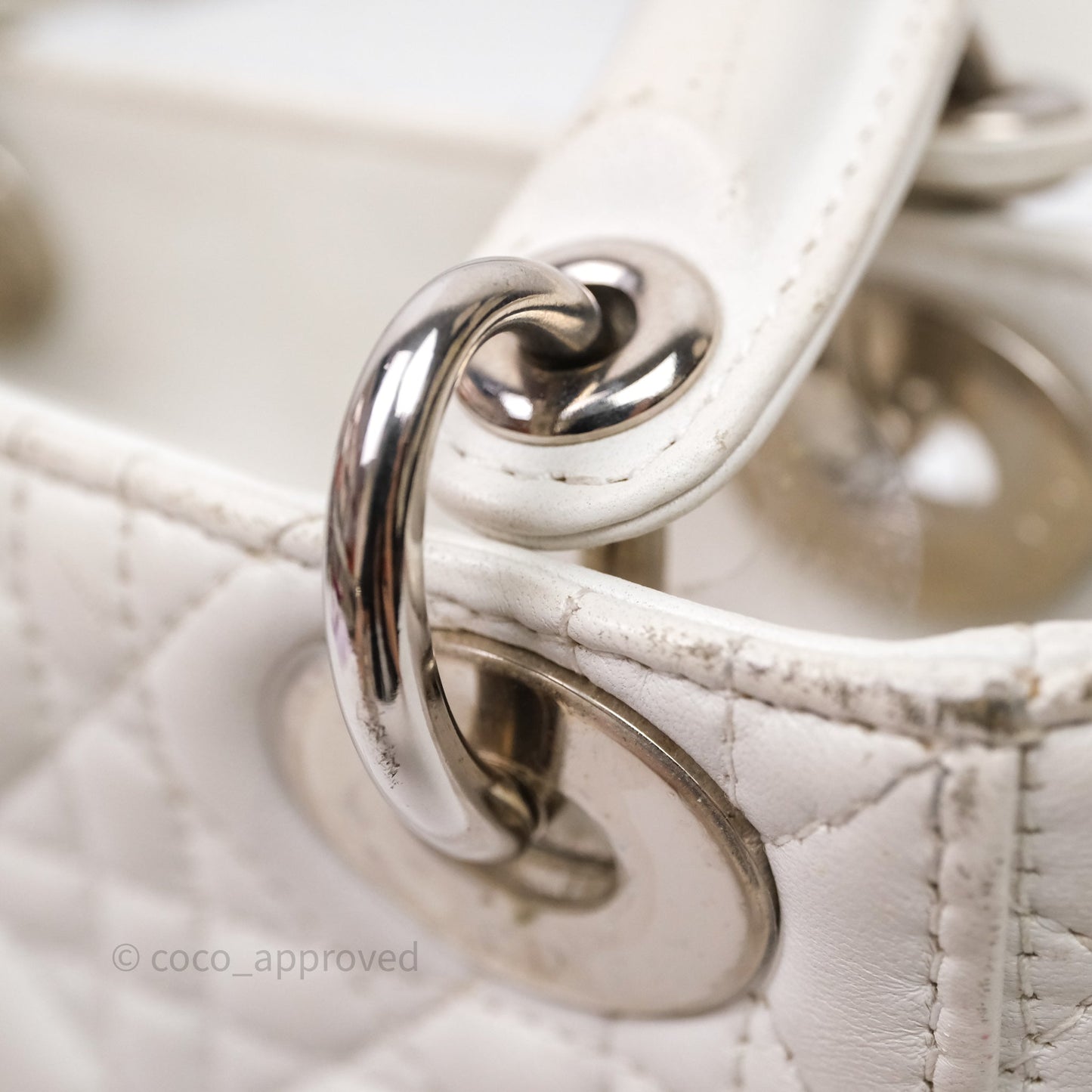 Christian Dior Cannage Mini Lady Dior White Silver Hardware