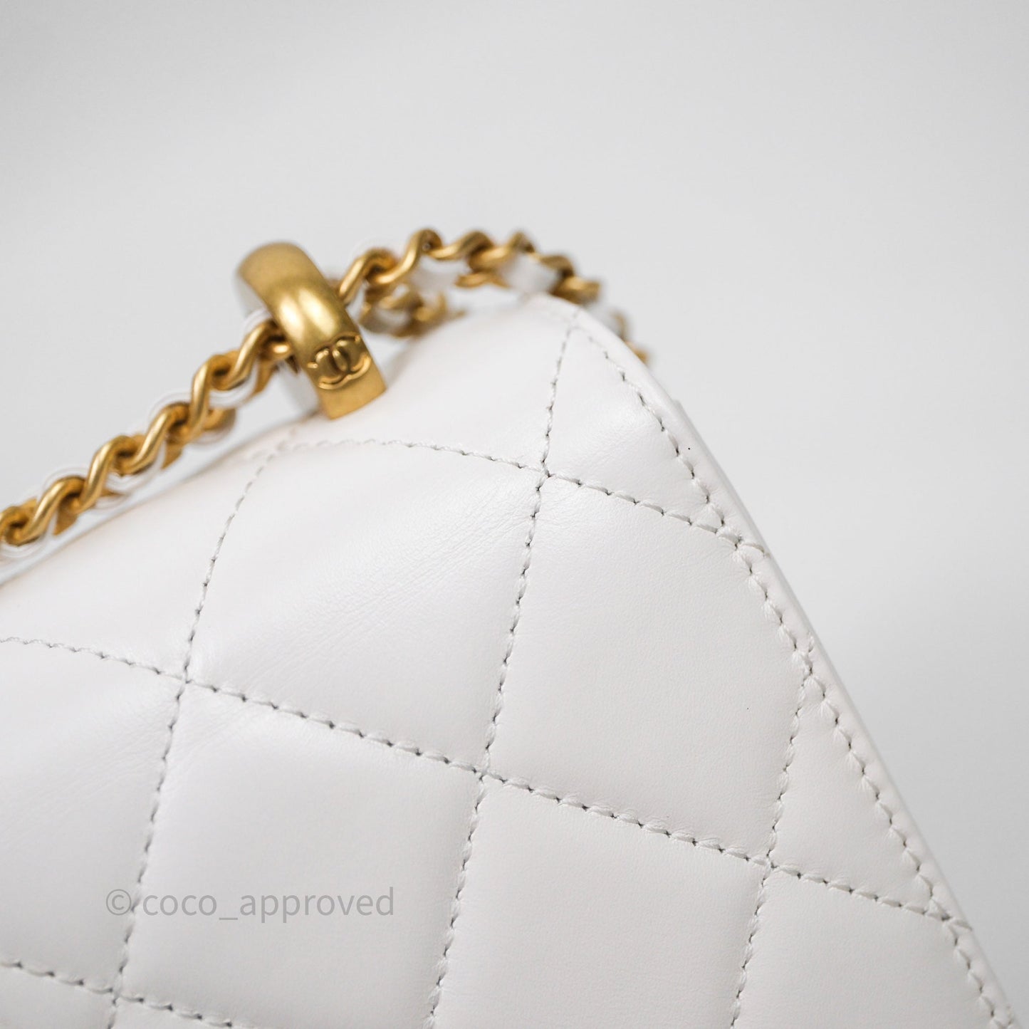 Chanel Mini Perfect Fit Adjustable Chain White Calfskin Aged Gold Hardware