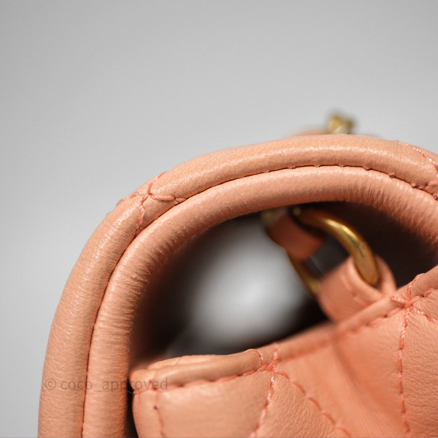 Chanel Mini Rectangular Pearl Crush Quilted Peach Lambskin Aged Gold Hardware
