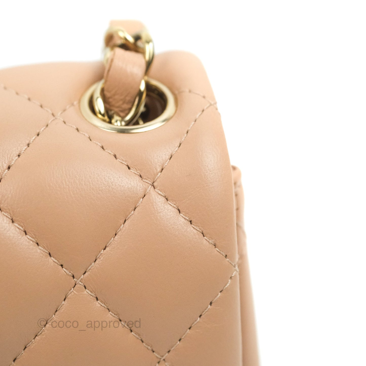 Chanel Mini Square Beige Lambskin Gold Hardware 21A