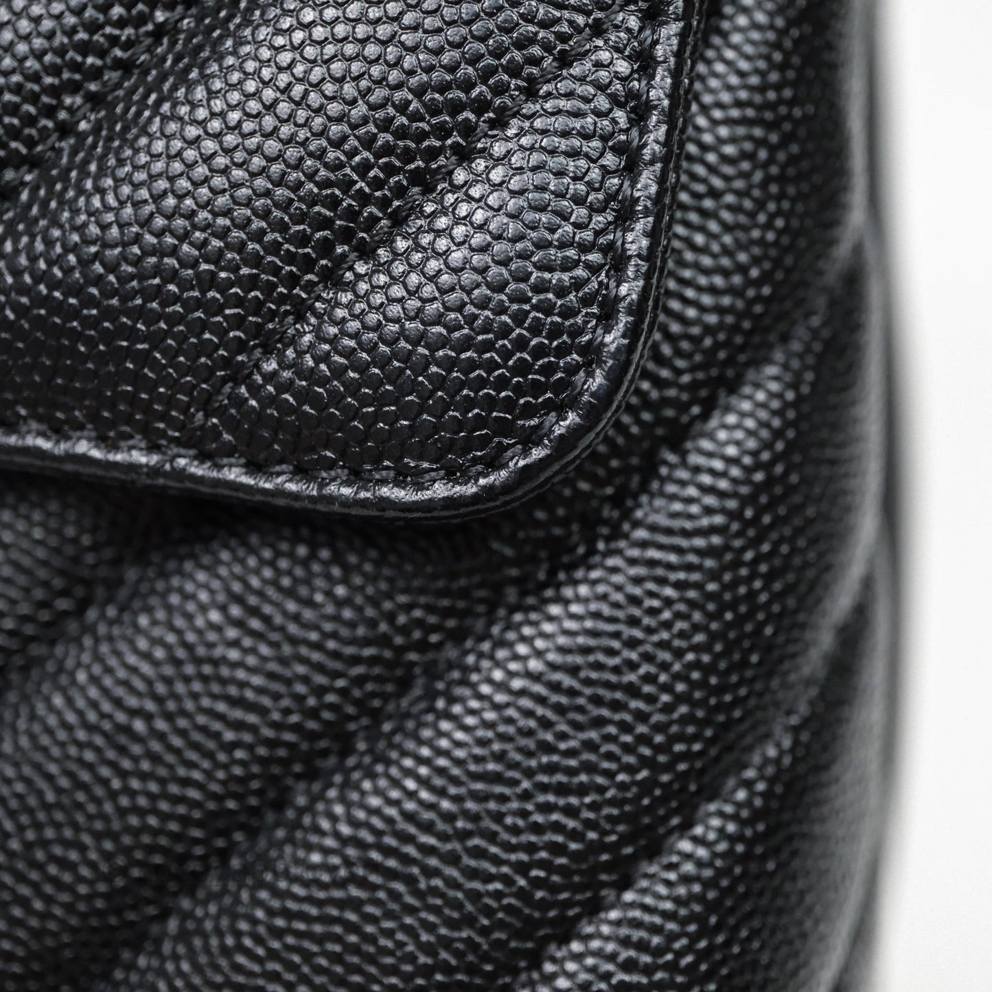 Chanel Medium Quilted Coco Handle Chevron Black Caviar Aged Gold Hardware Lizard Handle