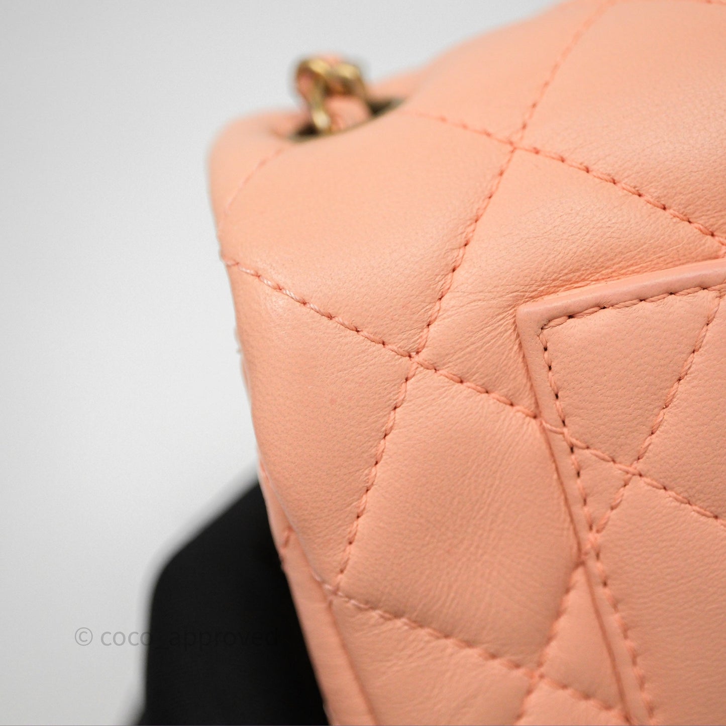 Chanel Mini Rectangular Pearl Crush Quilted Peach Lambskin Aged Gold Hardware