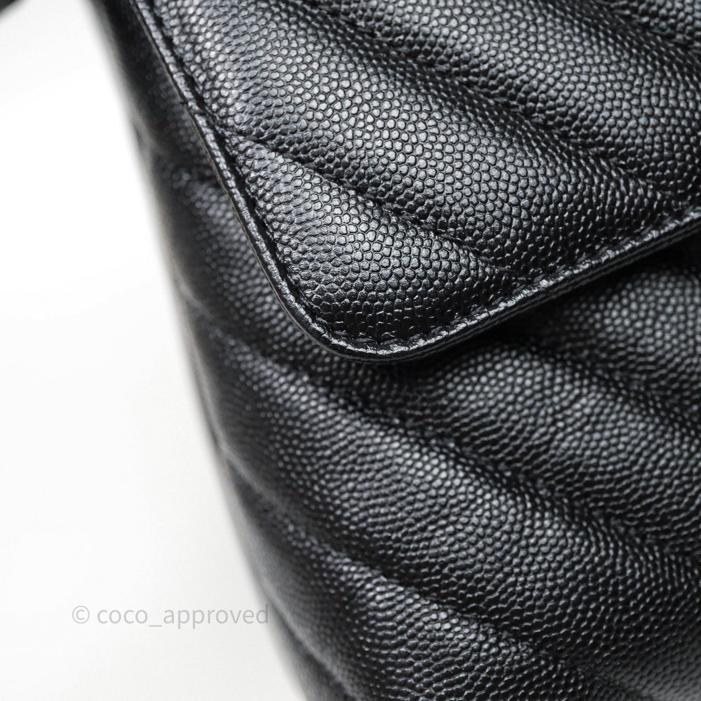 Chanel Medium Quilted Coco Handle Chevron Black Caviar Aged Gold Hardware Lizard Handle