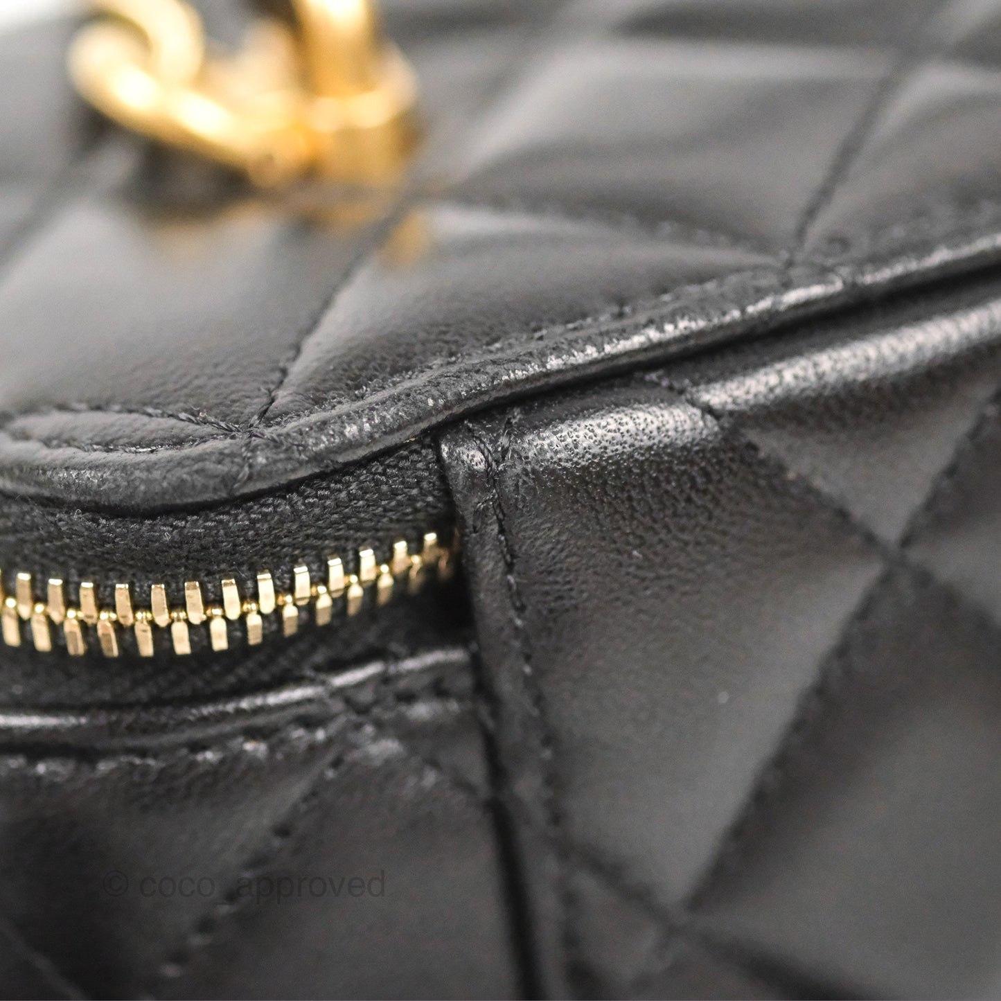 Chanel Vanity Rectangular Top Handle Black Lambskin Gold Hardware