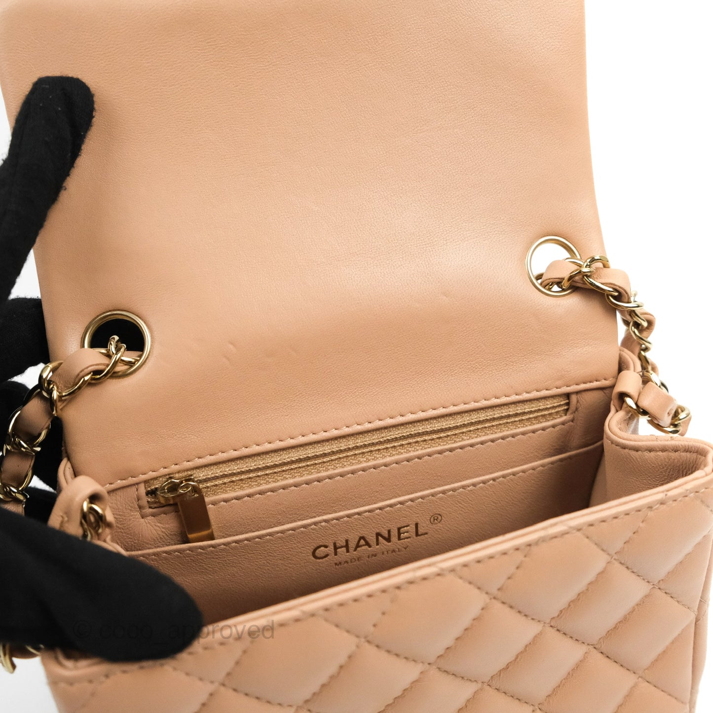 Chanel Mini Square Beige Lambskin Gold Hardware 21A