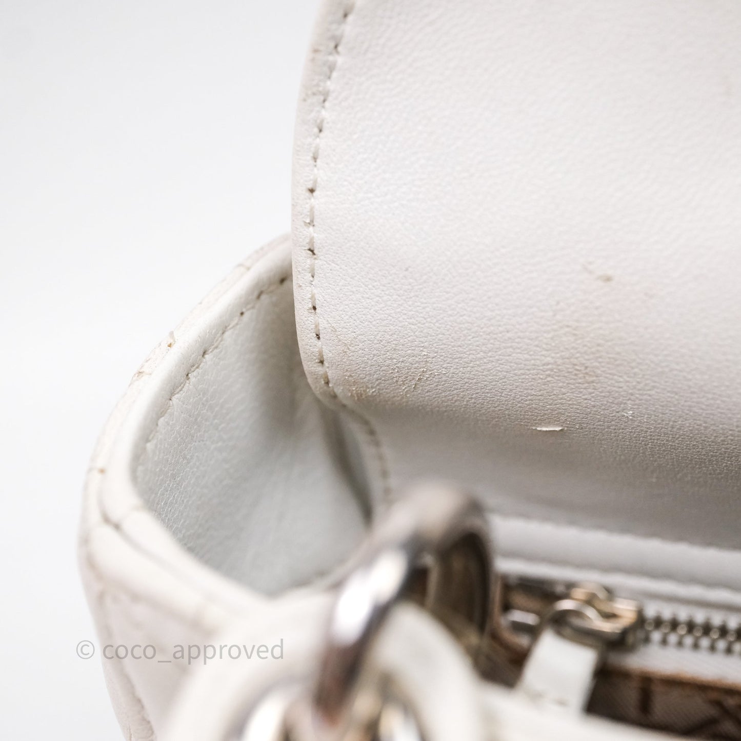 Christian Dior Cannage Mini Lady Dior White Silver Hardware
