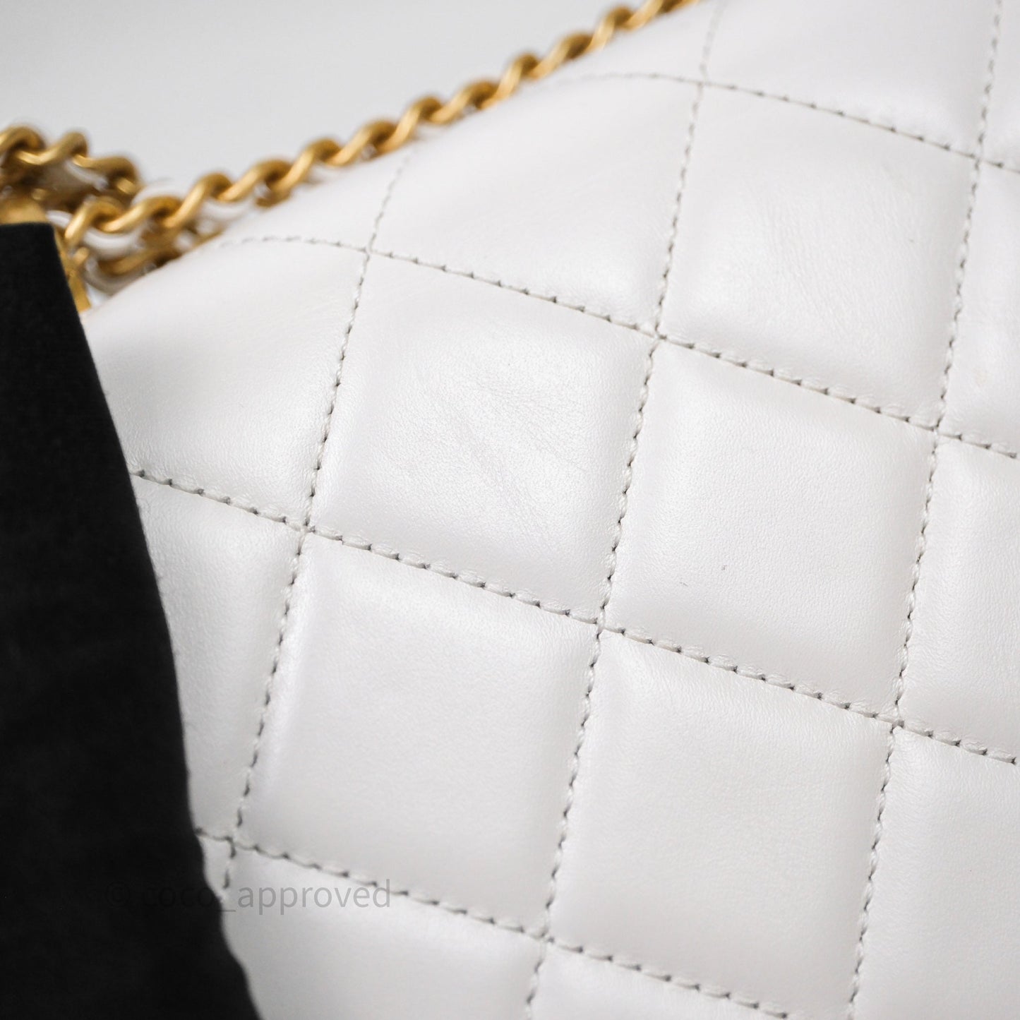 Chanel Mini Perfect Fit Adjustable Chain White Calfskin Aged Gold Hardware