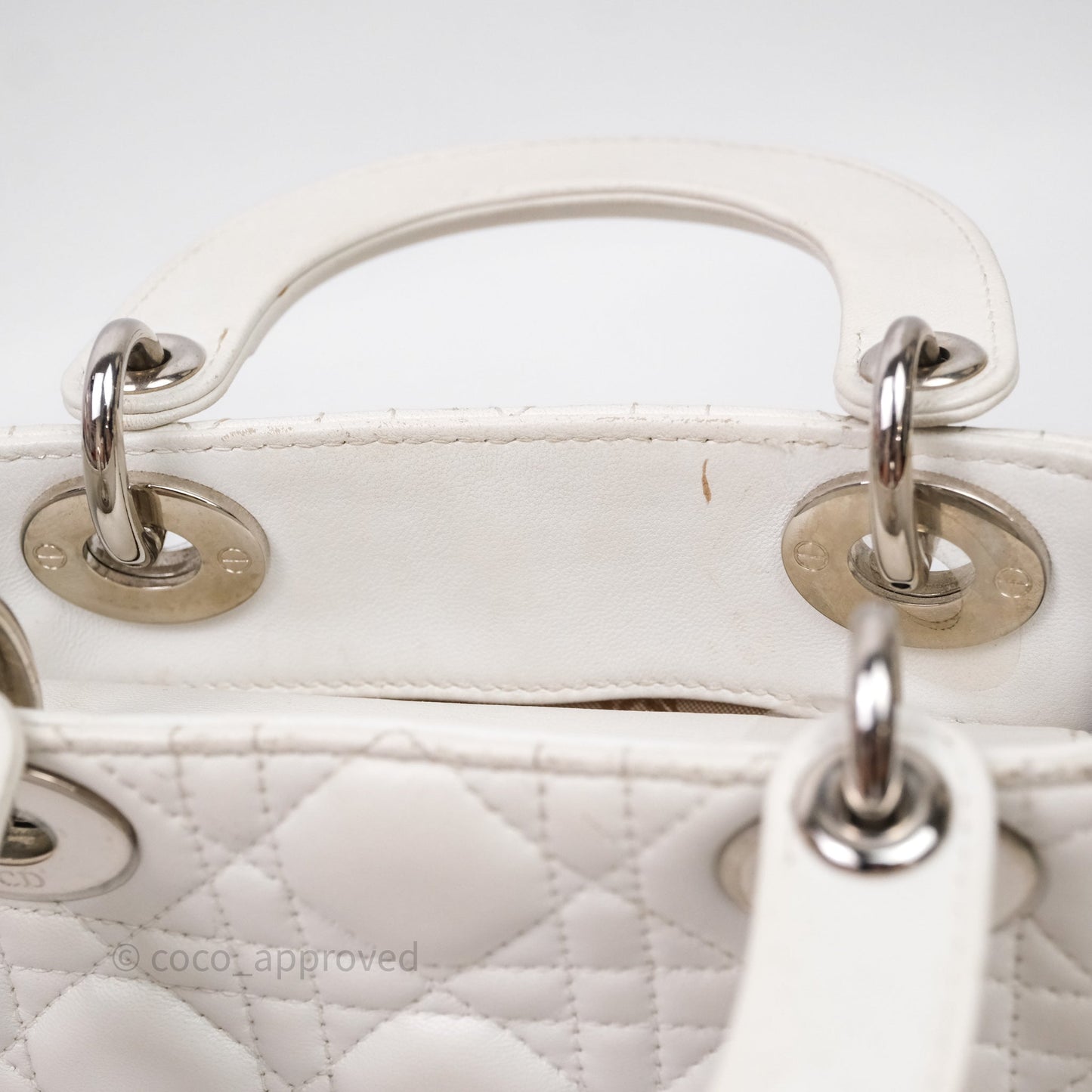 Christian Dior Cannage Mini Lady Dior White Silver Hardware