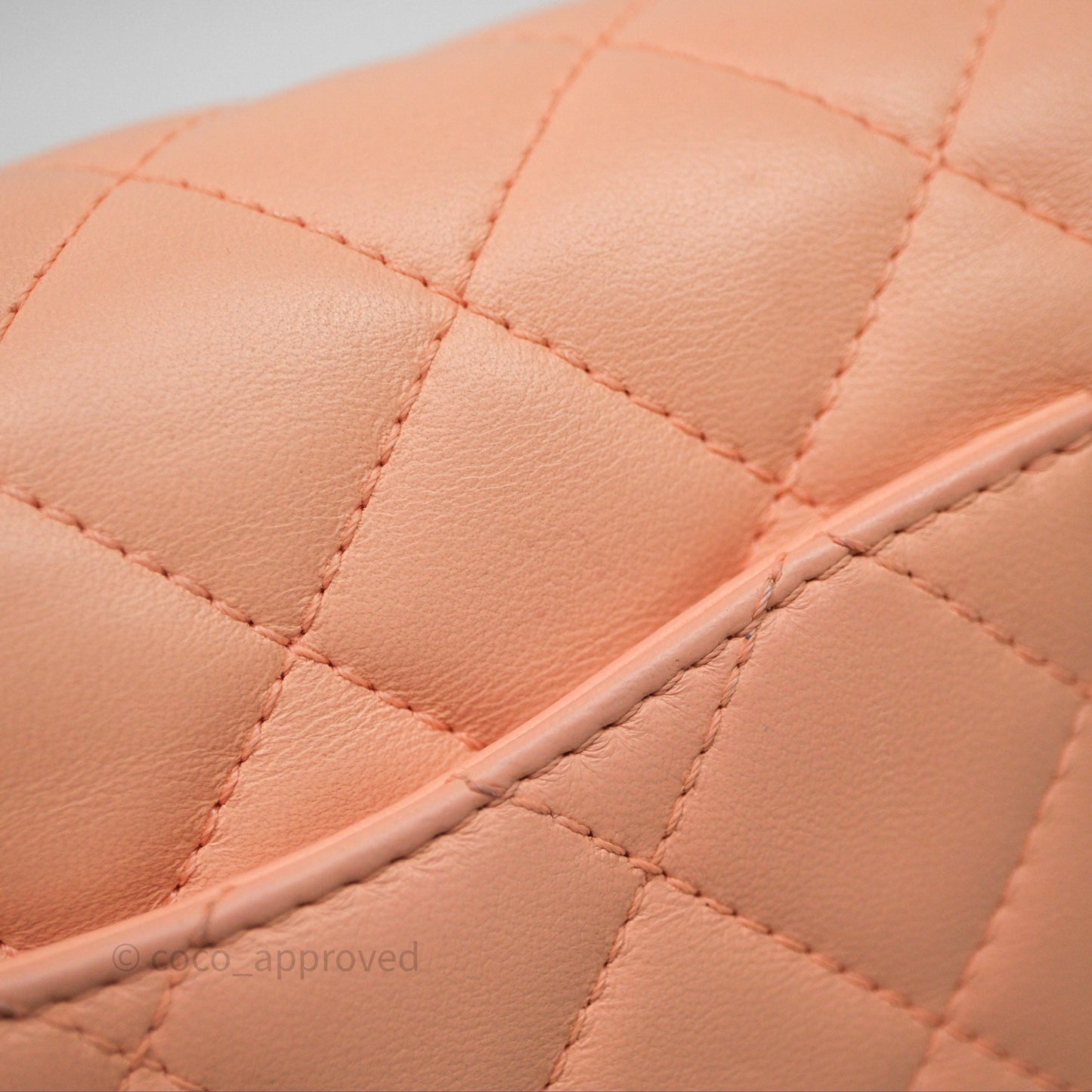 Chanel Mini Rectangular Pearl Crush Quilted Peach Lambskin Aged Gold Hardware