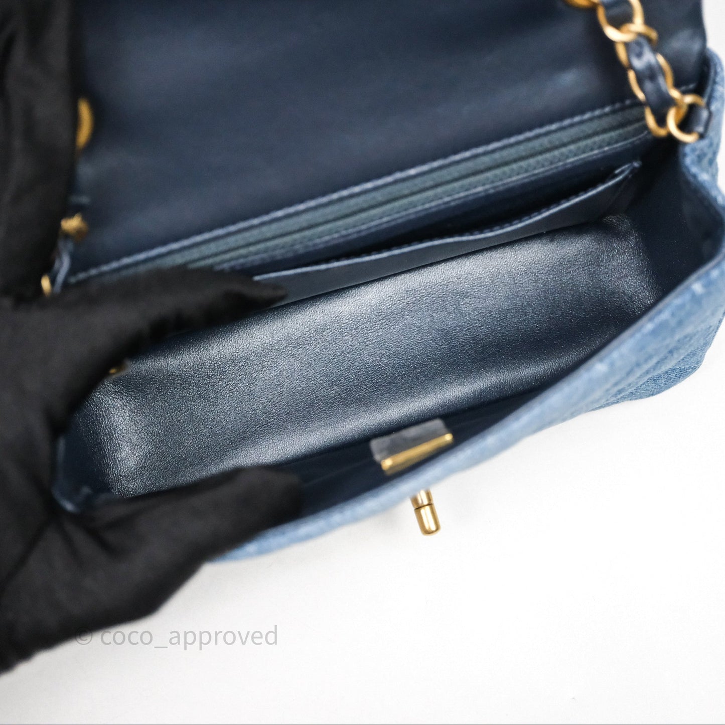 Chanel Quilted Mini Rectangular Flap Denim Aged Gold Hardware