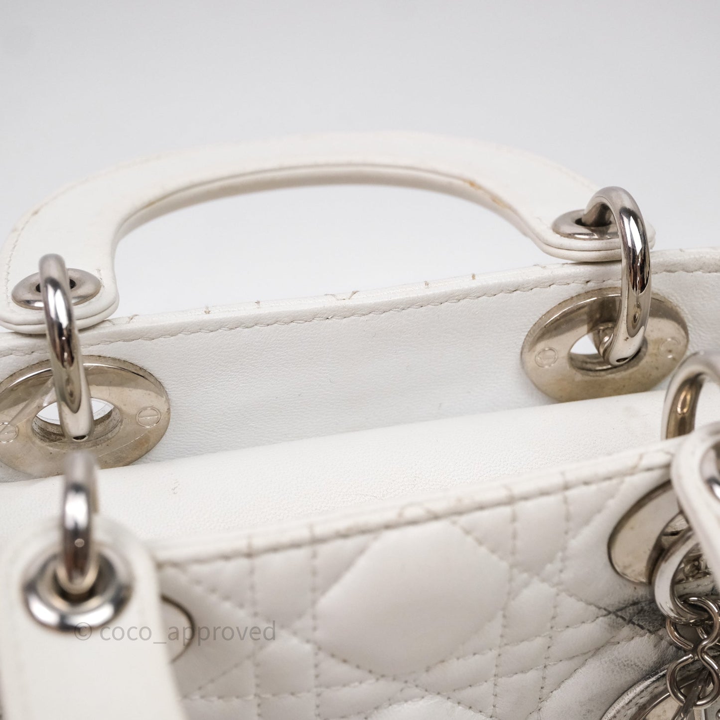 Christian Dior Cannage Mini Lady Dior White Silver Hardware