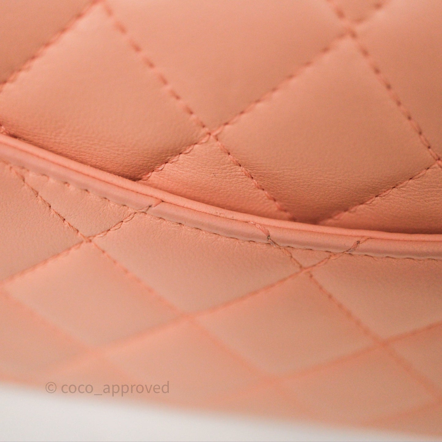 Chanel Mini Rectangular Pearl Crush Quilted Peach Lambskin Aged Gold Hardware