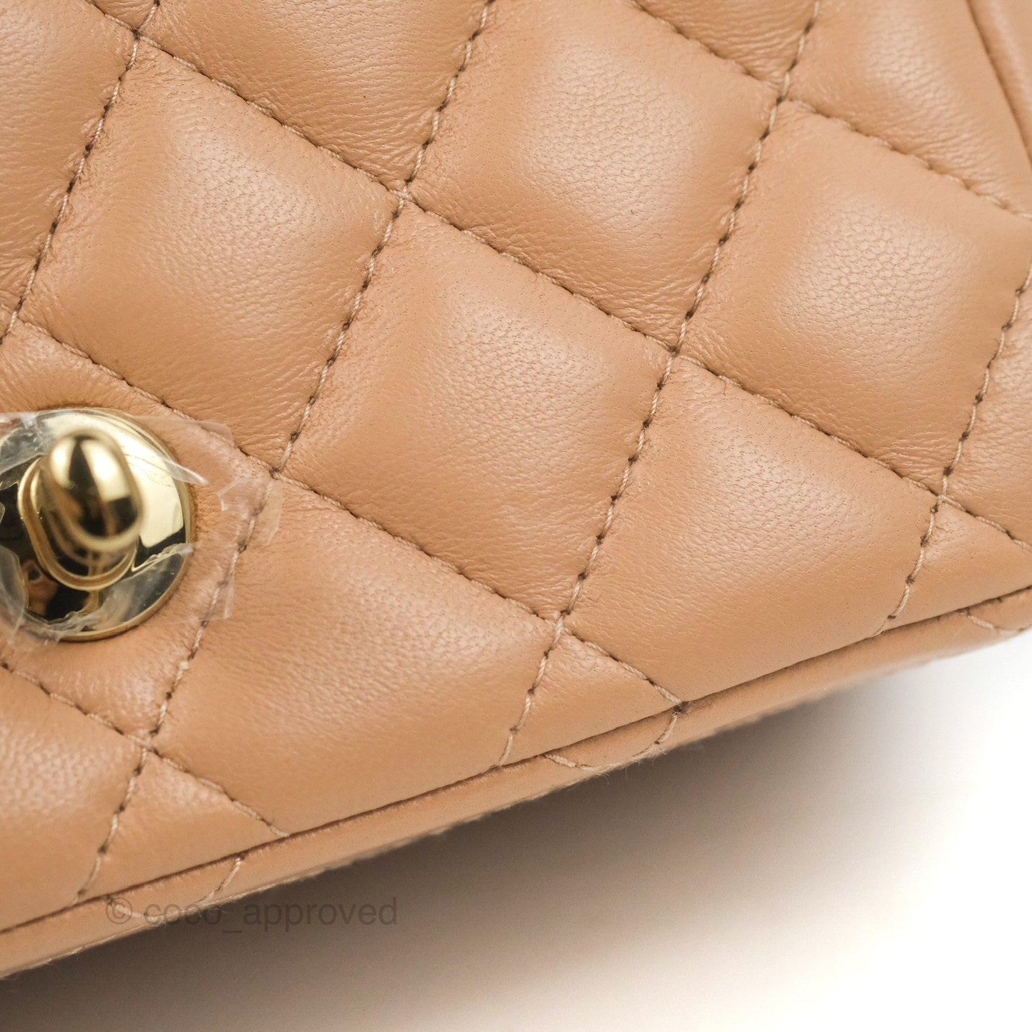 Chanel Mini Square Beige Lambskin Gold Hardware 21A