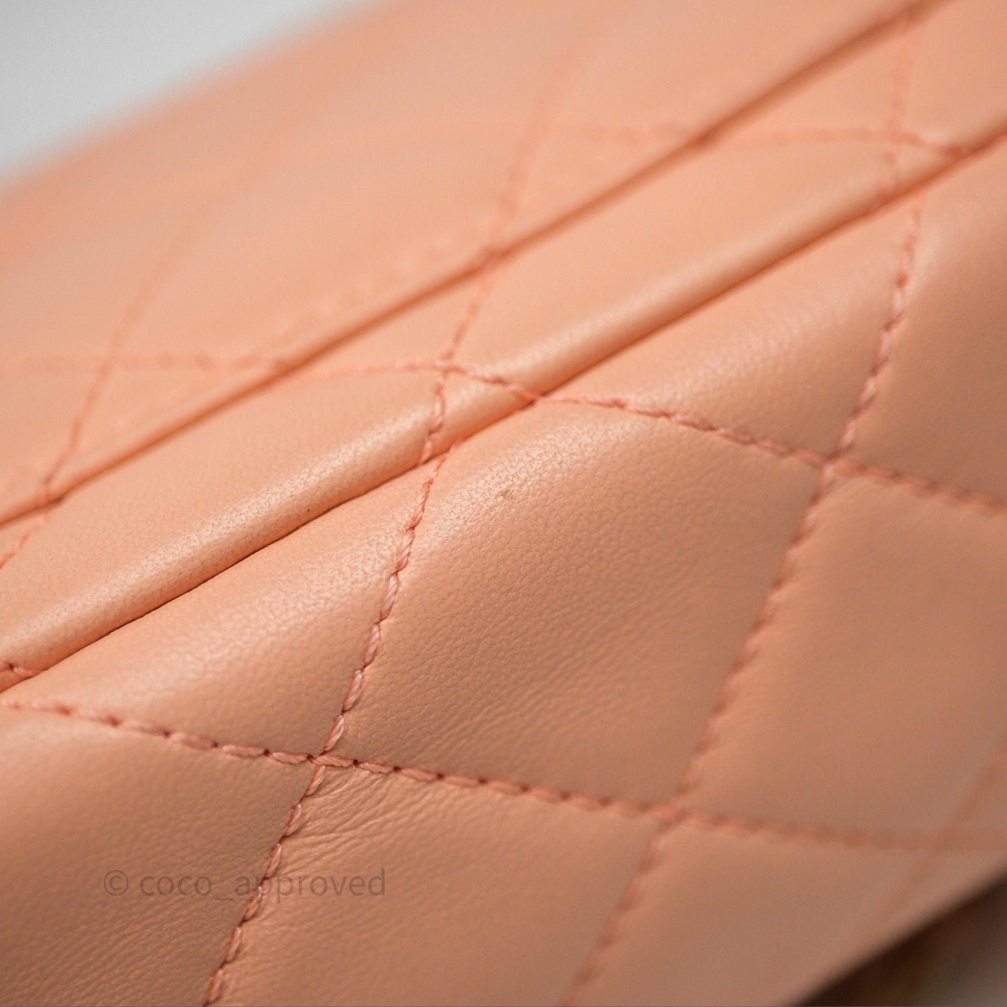 Chanel Mini Rectangular Pearl Crush Quilted Peach Lambskin Aged Gold Hardware