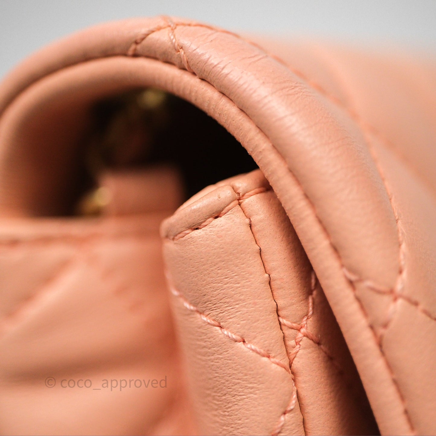 Chanel Mini Rectangular Pearl Crush Quilted Peach Lambskin Aged Gold Hardware