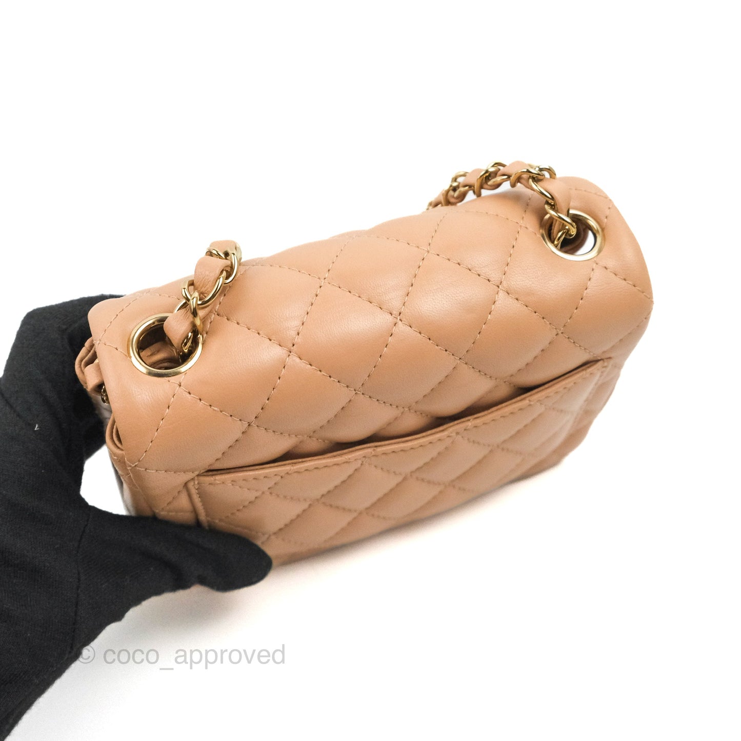 Chanel Mini Square Beige Lambskin Gold Hardware 21A