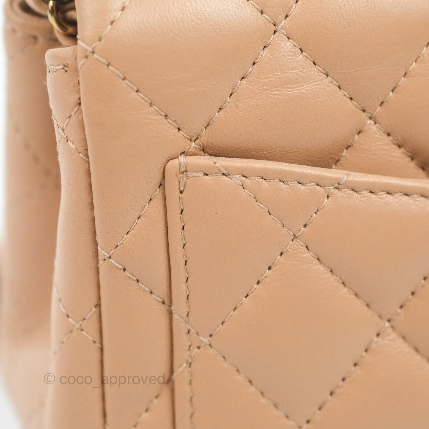 Chanel Mini Square Beige Lambskin Gold Hardware 21A