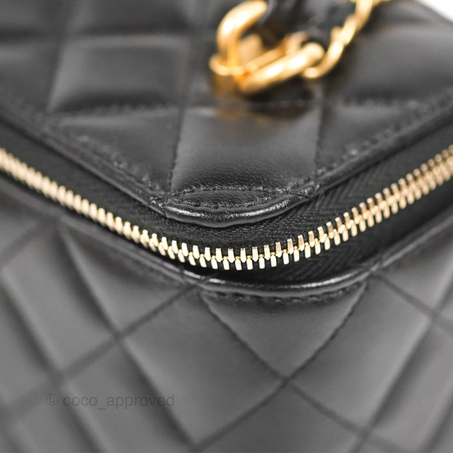 Chanel Vanity Rectangular Top Handle Black Lambskin Gold Hardware