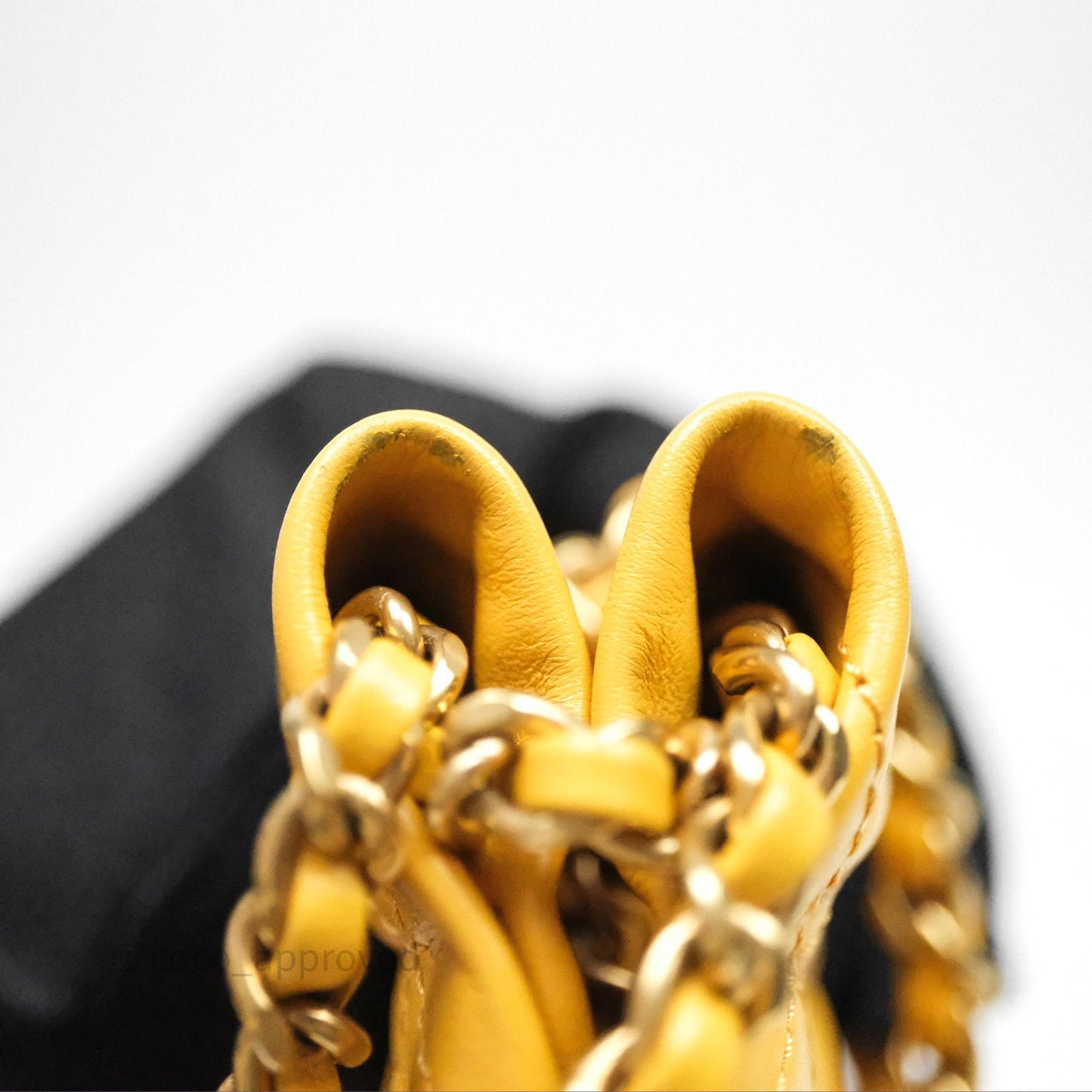 Chanel 22 Mini Bag Mustard Yellow Crumpled Calfskin Aged Gold Hardware