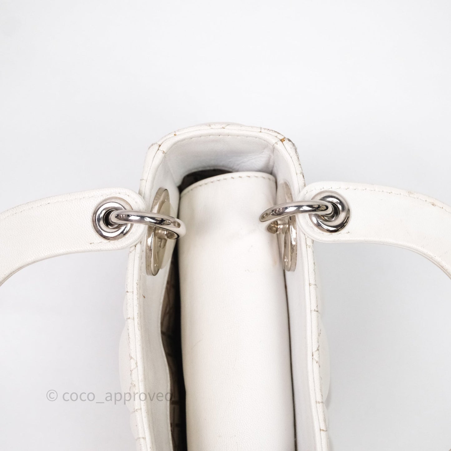 Christian Dior Cannage Mini Lady Dior White Silver Hardware