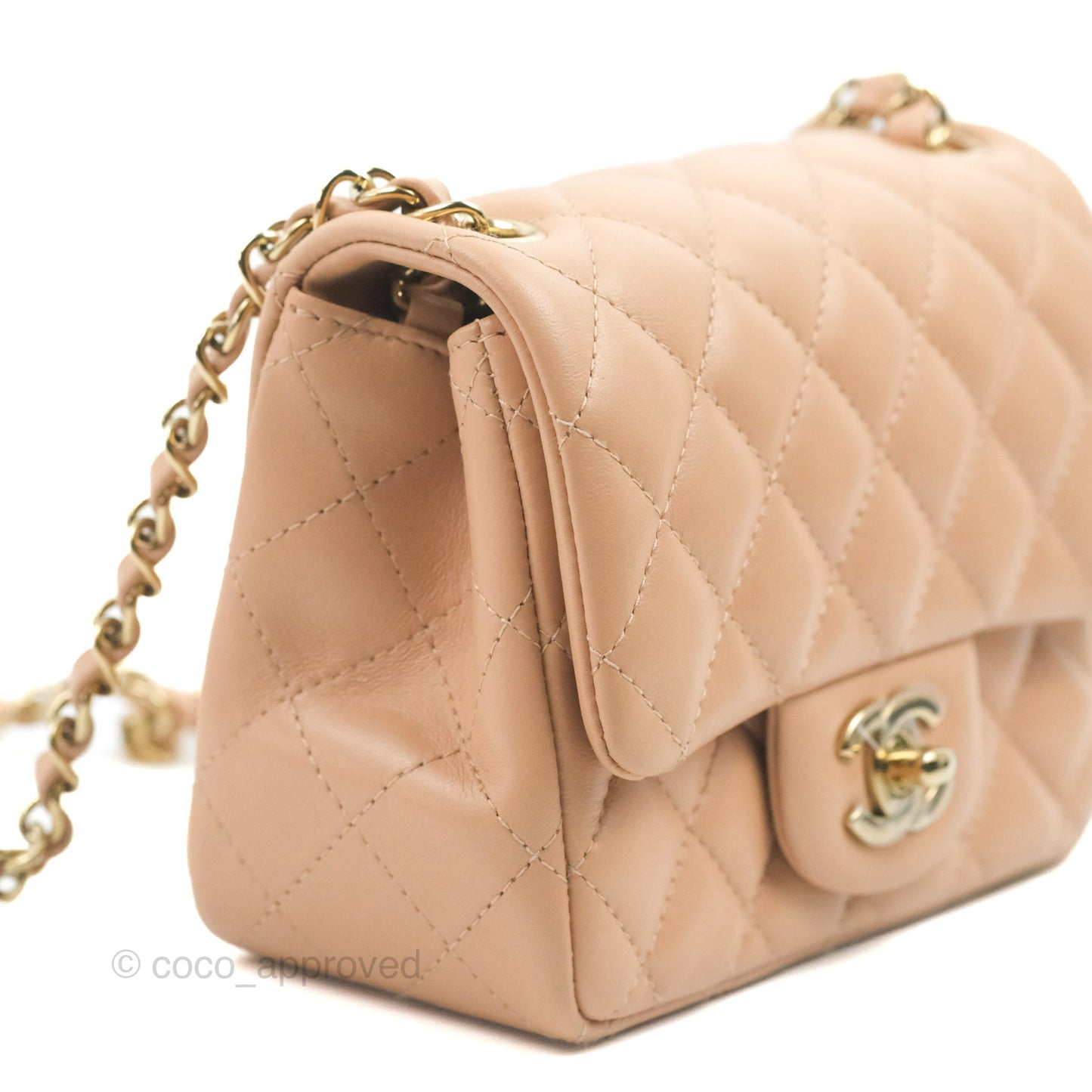 Chanel Mini Square Beige Lambskin Gold Hardware 21A