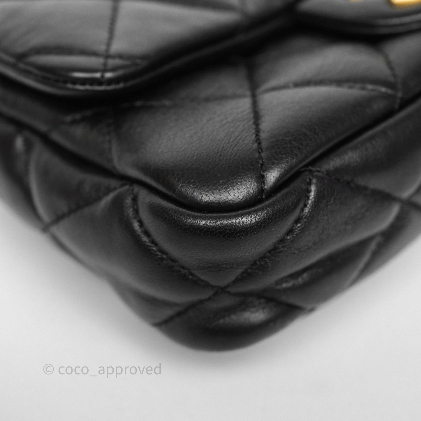 Chanel Small CC Funky Town Flap Quilted Black Lambskin Aged Gold Hardware