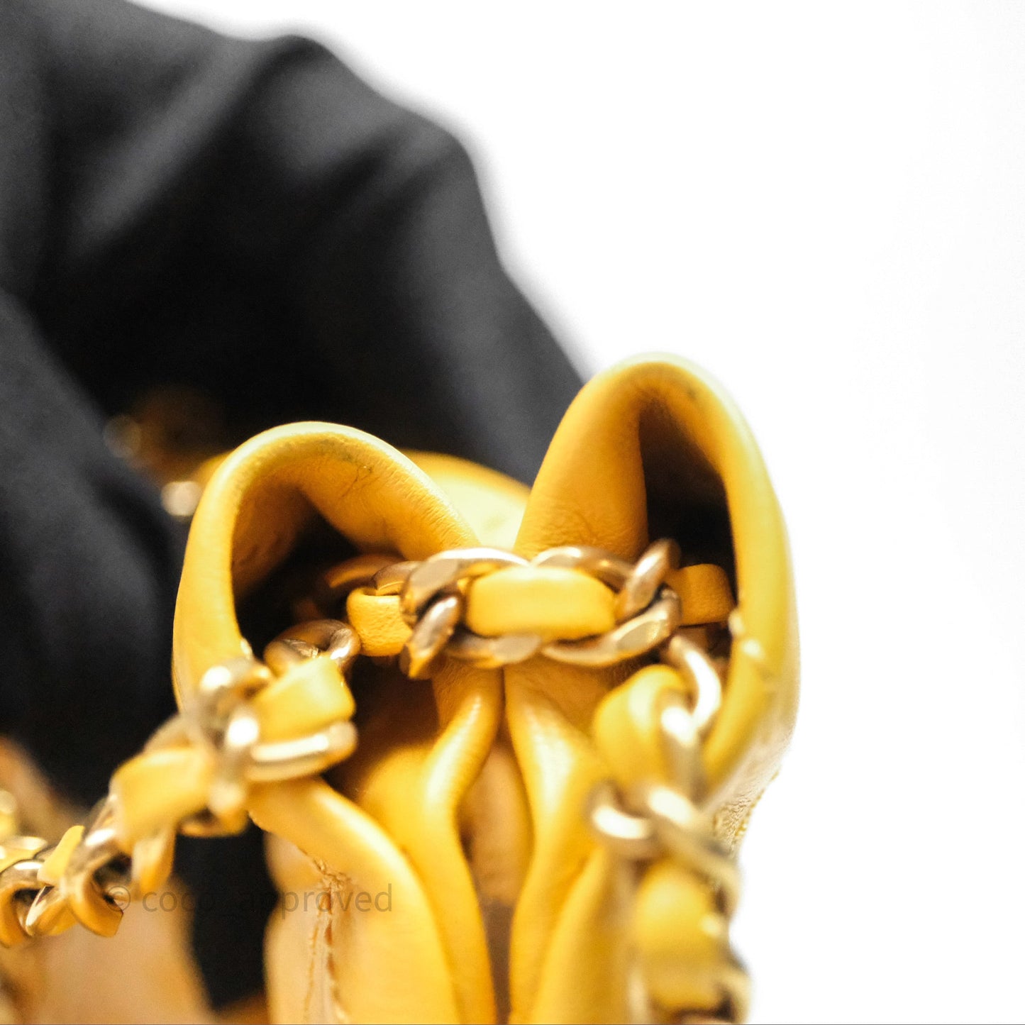 Chanel 22 Mini Bag Mustard Yellow Crumpled Calfskin Aged Gold Hardware