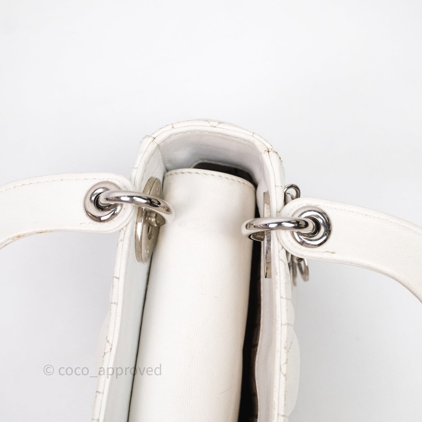 Christian Dior Cannage Mini Lady Dior White Silver Hardware
