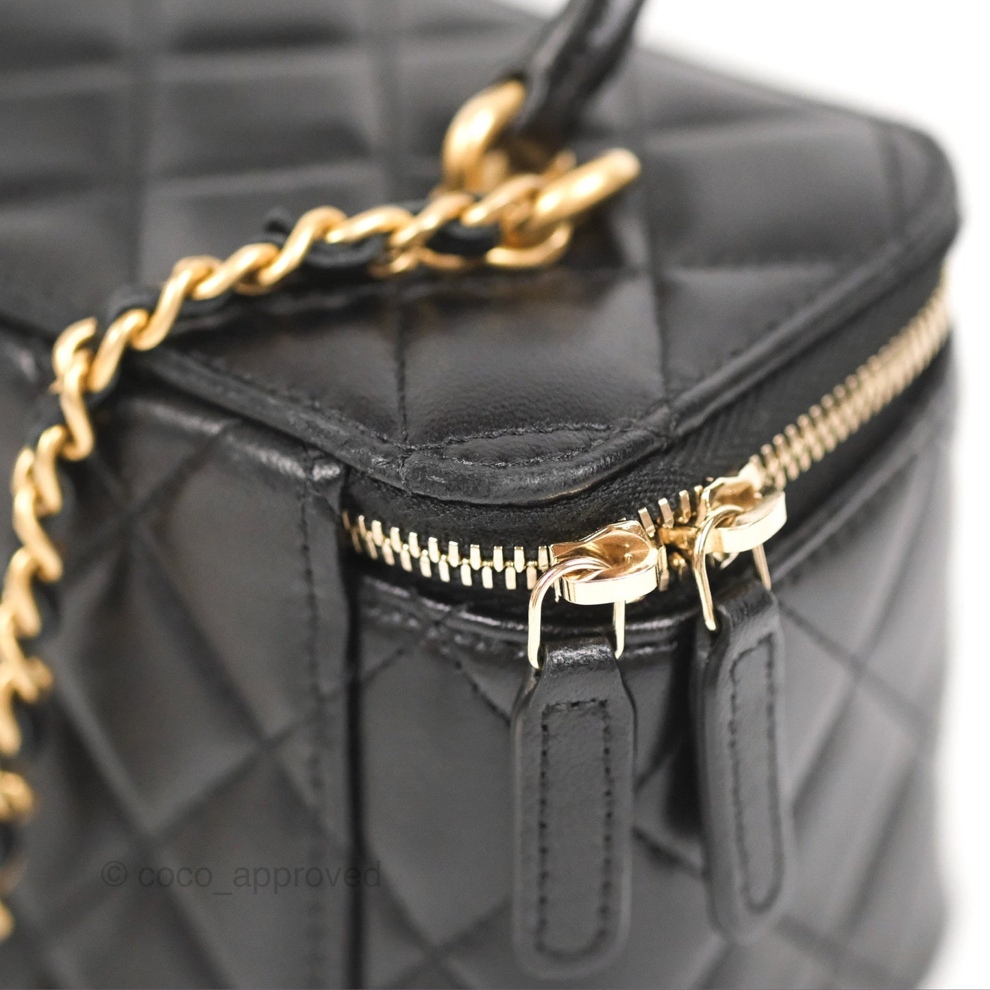Chanel Vanity Rectangular Top Handle Black Lambskin Gold Hardware