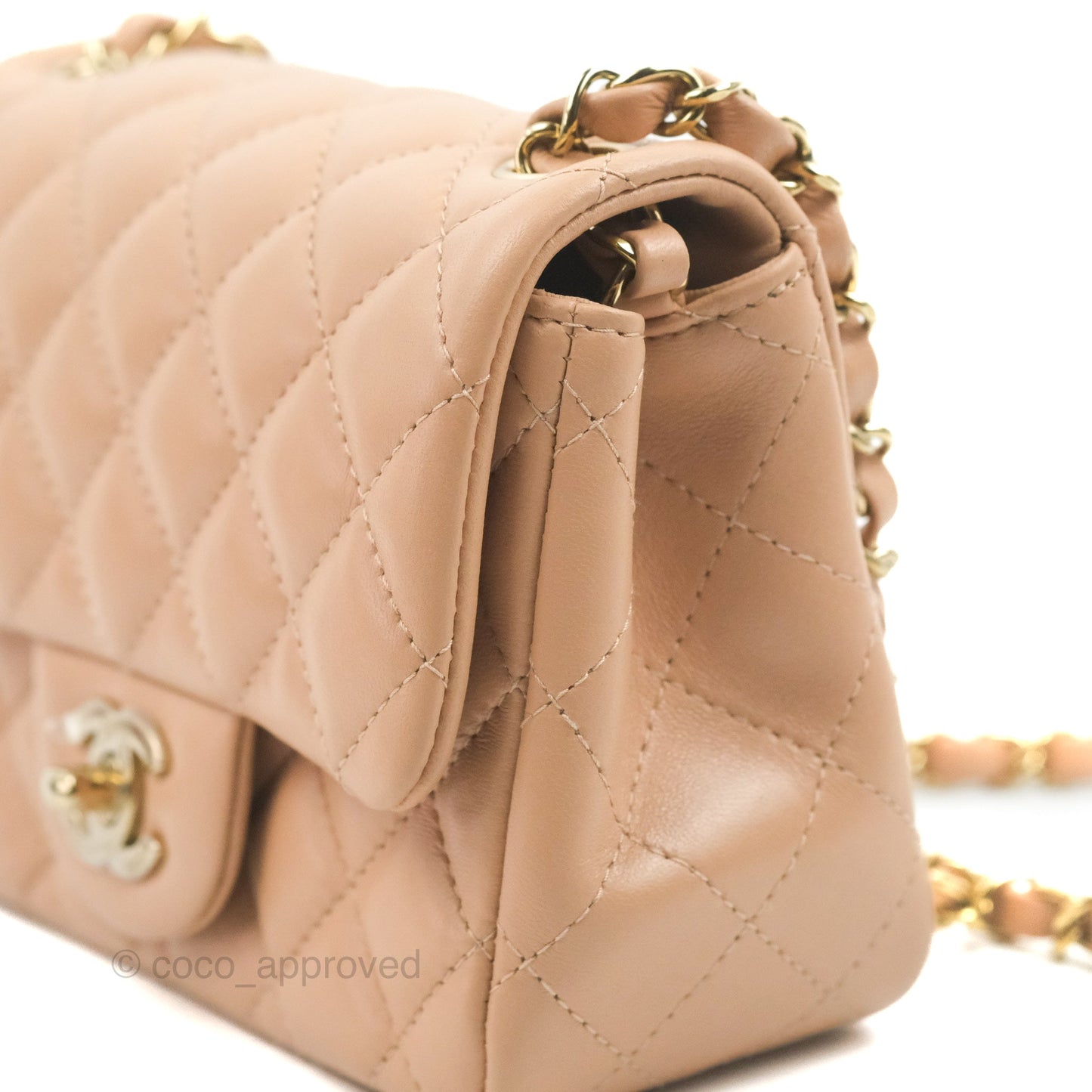 Chanel Mini Square Beige Lambskin Gold Hardware 21A
