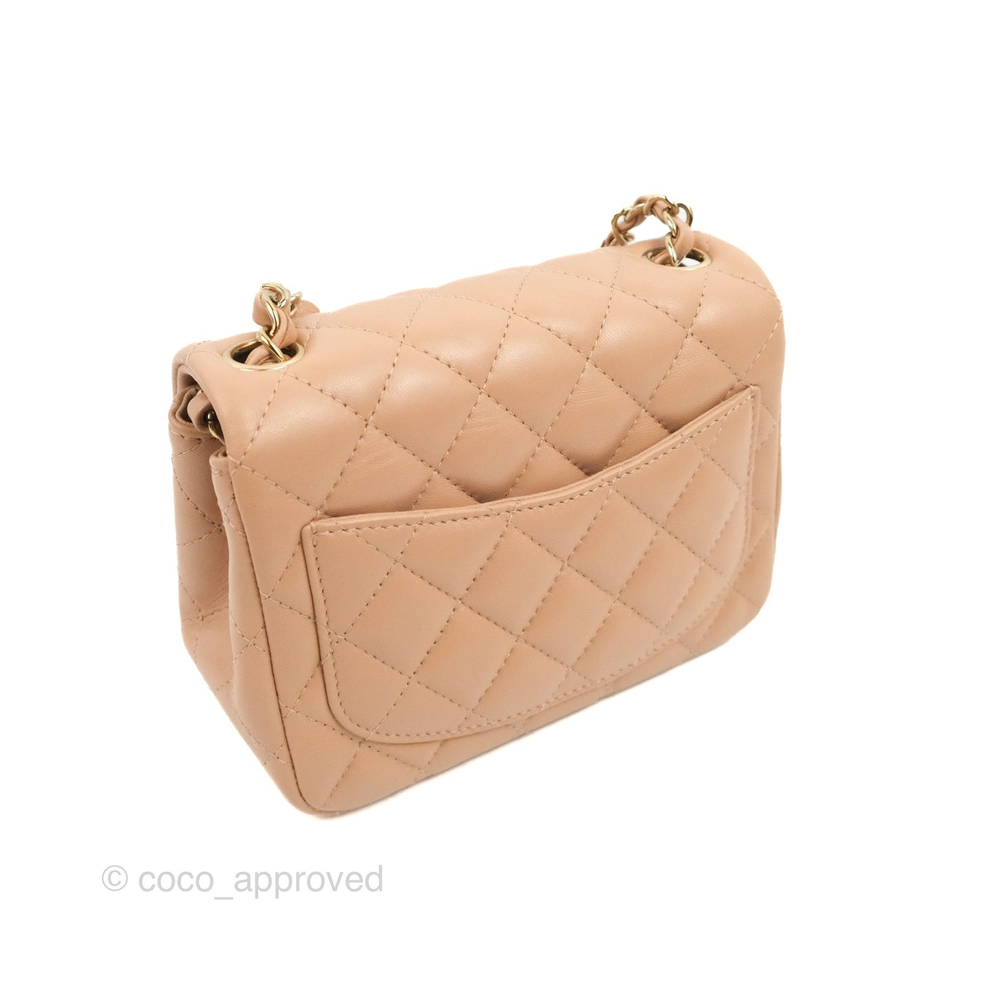 Chanel Mini Square Beige Lambskin Gold Hardware 21A