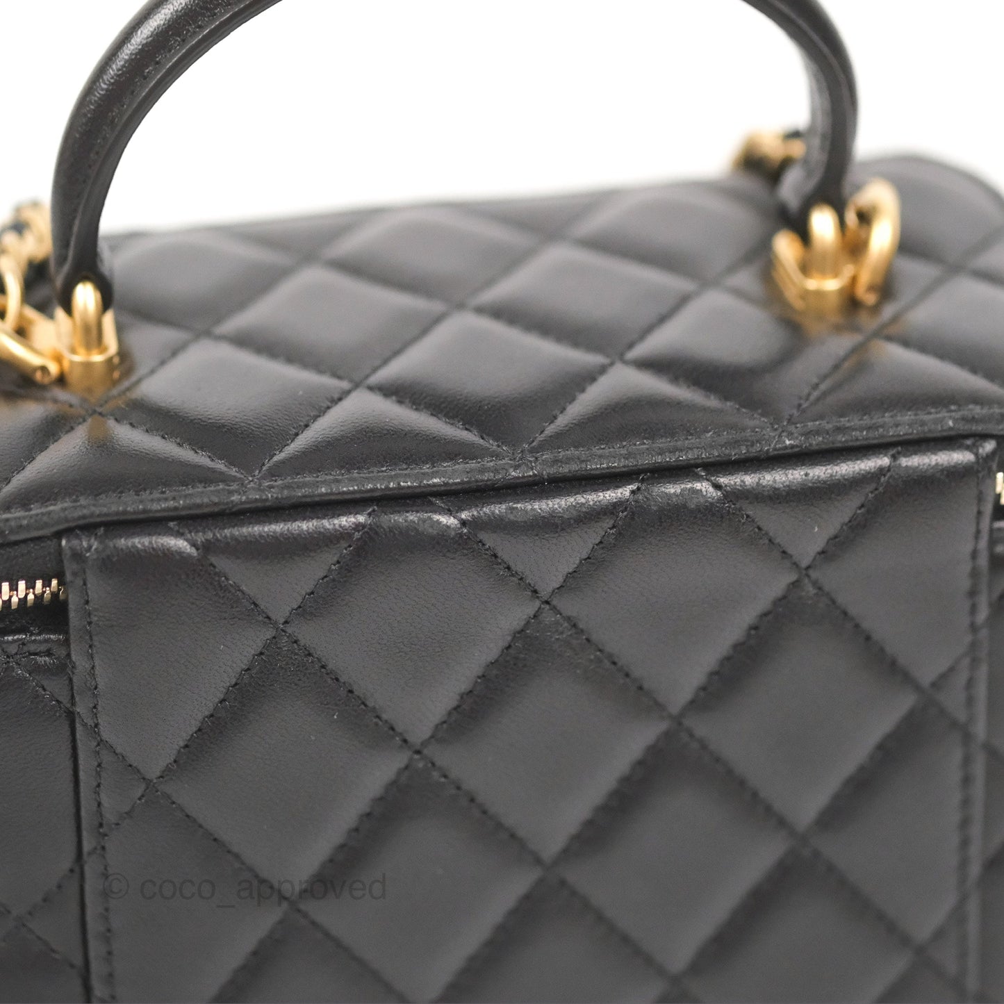 Chanel Vanity Rectangular Top Handle Black Lambskin Gold Hardware
