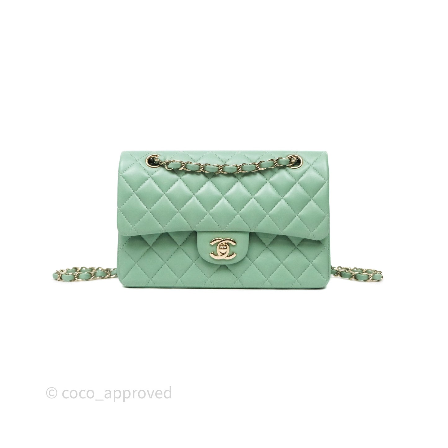 Chanel Small Classic Flap Quilted Mint Green Lambskin Gold Hardware