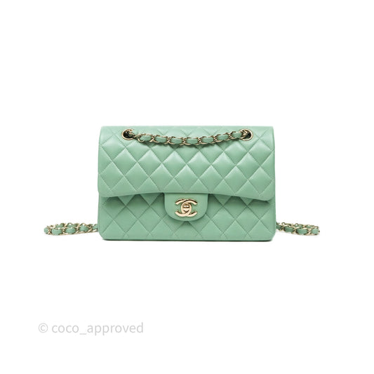 Chanel Small Classic Flap Quilted Mint Green Lambskin Gold Hardware