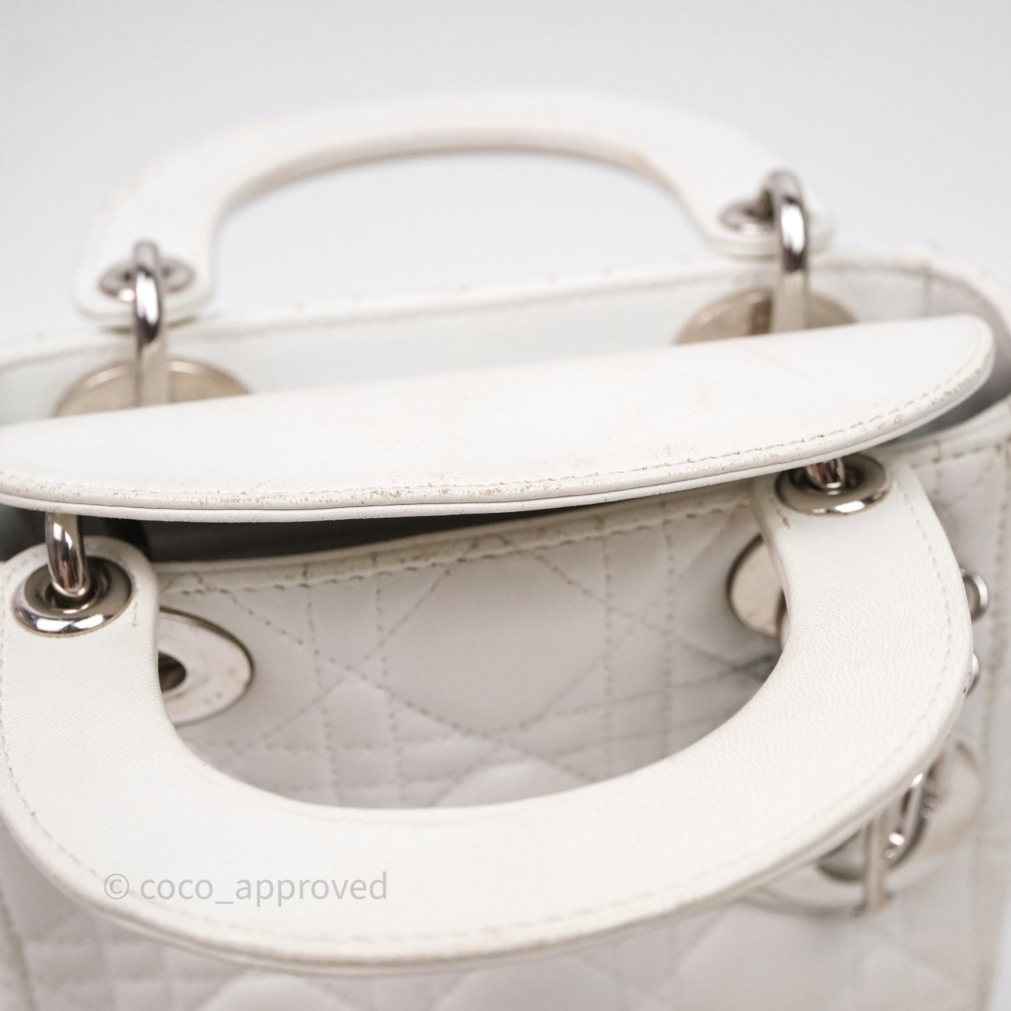 Christian Dior Cannage Mini Lady Dior White Silver Hardware