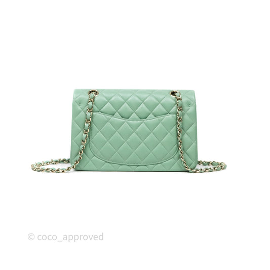 Chanel Small Classic Flap Quilted Mint Green Lambskin Gold Hardware