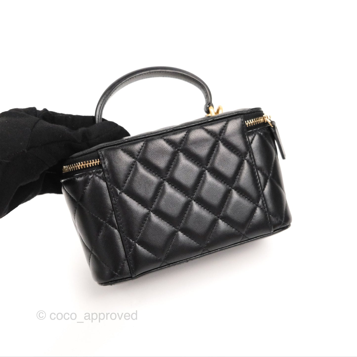 Chanel Vanity Rectangular Top Handle Black Lambskin Gold Hardware