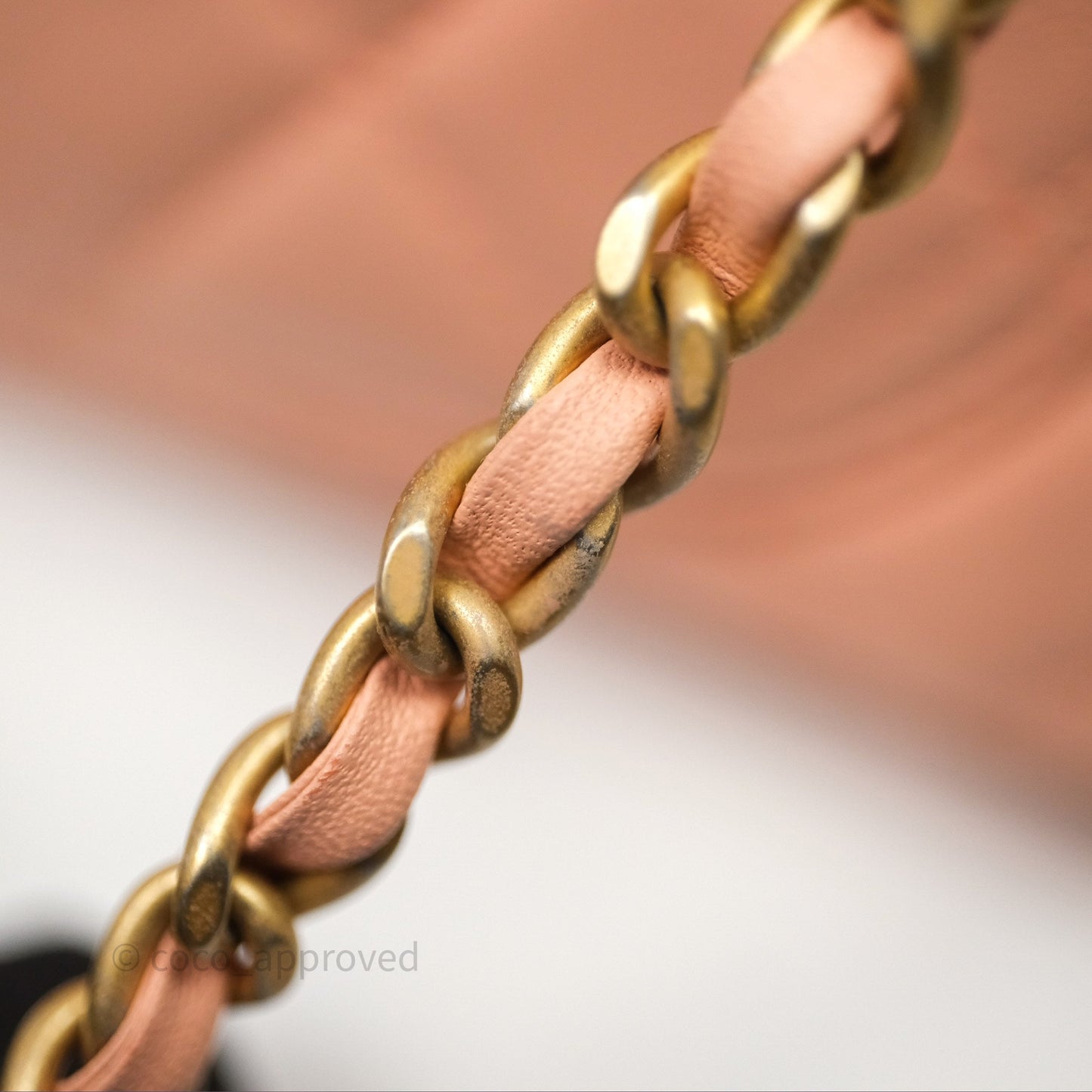 Chanel Mini Rectangular Pearl Crush Quilted Peach Lambskin Aged Gold Hardware